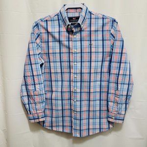 Vineyard Vines Men’s Whale Shirt, Size L, Blue/Red Plaid, Classic Fit